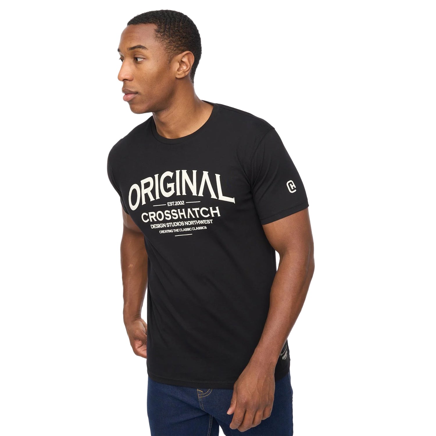 Black - Side - Crosshatch Mens Vintarge T-Shirt