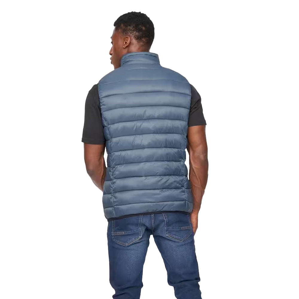 Denim Blue - Back - Crosshatch Mens Gattering Quilted Gilet