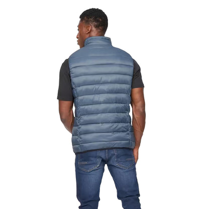 Denim Blue - Back - Crosshatch Mens Gattering Quilted Gilet
