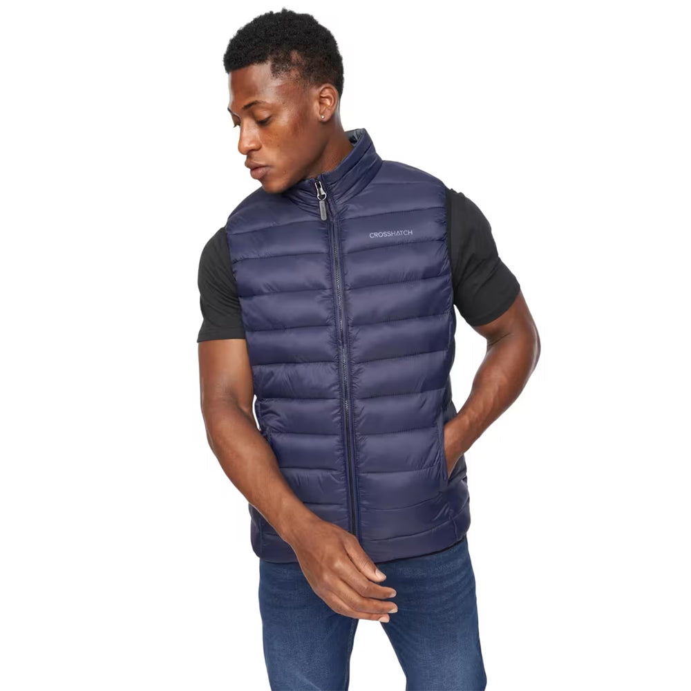 Navy - Front - Crosshatch Mens Gattering Quilted Gilet