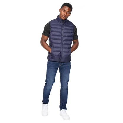 Navy - Side - Crosshatch Mens Gattering Quilted Gilet