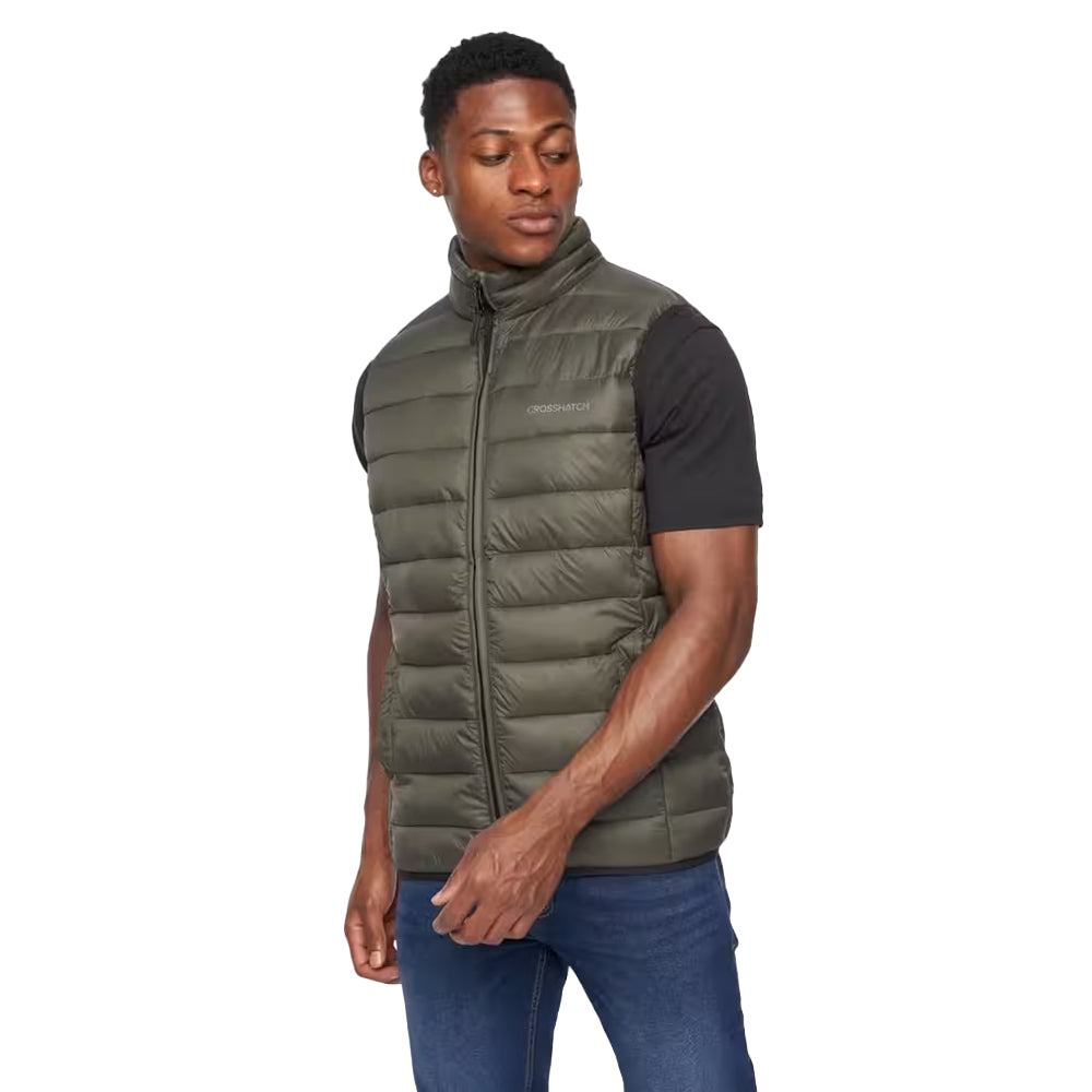 Olive Camo - Front - Crosshatch Mens Gattering Quilted Gilet