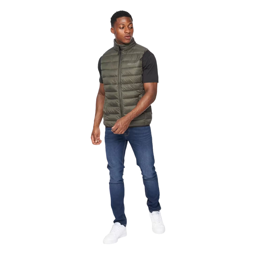 Olive Camo - Side - Crosshatch Mens Gattering Quilted Gilet