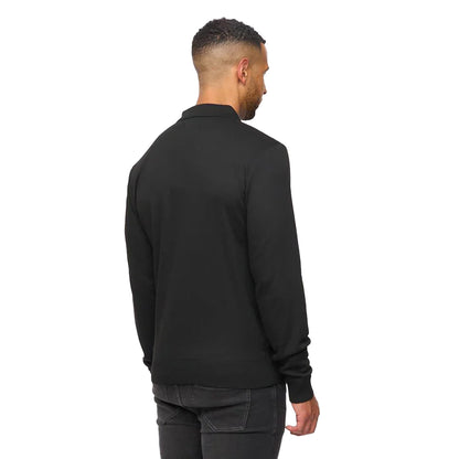 Black - Back - Bewley & Ritch Mens Aldrich Knitted Quarter Zip Long-Sleeved Polo Shirt