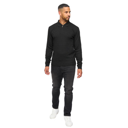 Black - Side - Bewley & Ritch Mens Aldrich Knitted Quarter Zip Long-Sleeved Polo Shirt
