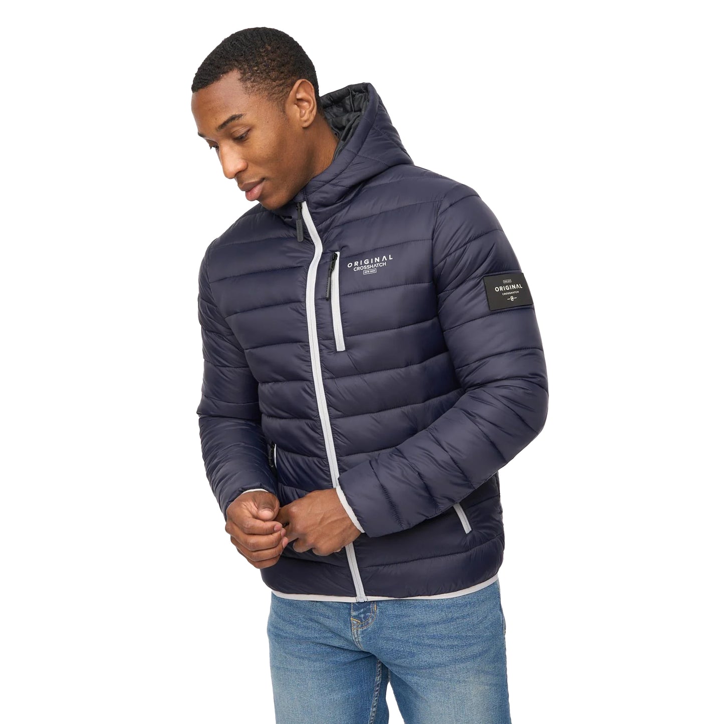 Navy - Side - Crosshatch Mens Phelpmans Puffer Jacket