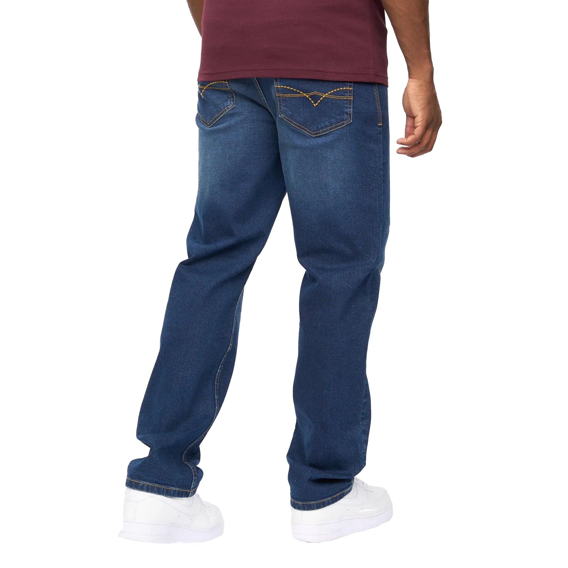 Dark Wash - Back - Crosshatch Mens Detendu Relaxed Fit Jeans