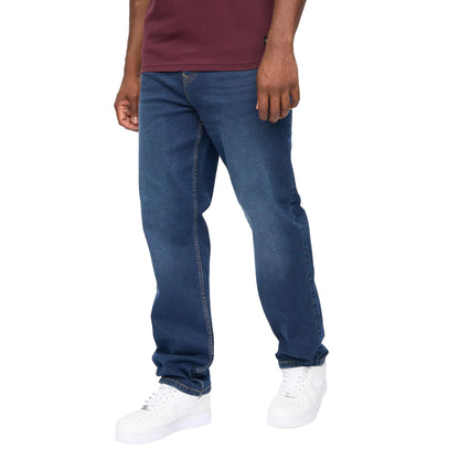 Dark Wash - Side - Crosshatch Mens Detendu Relaxed Fit Jeans