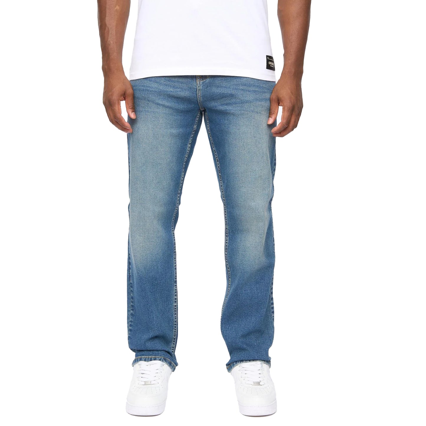 Mid Wash - Front - Crosshatch Mens Detendu Relaxed Fit Jeans