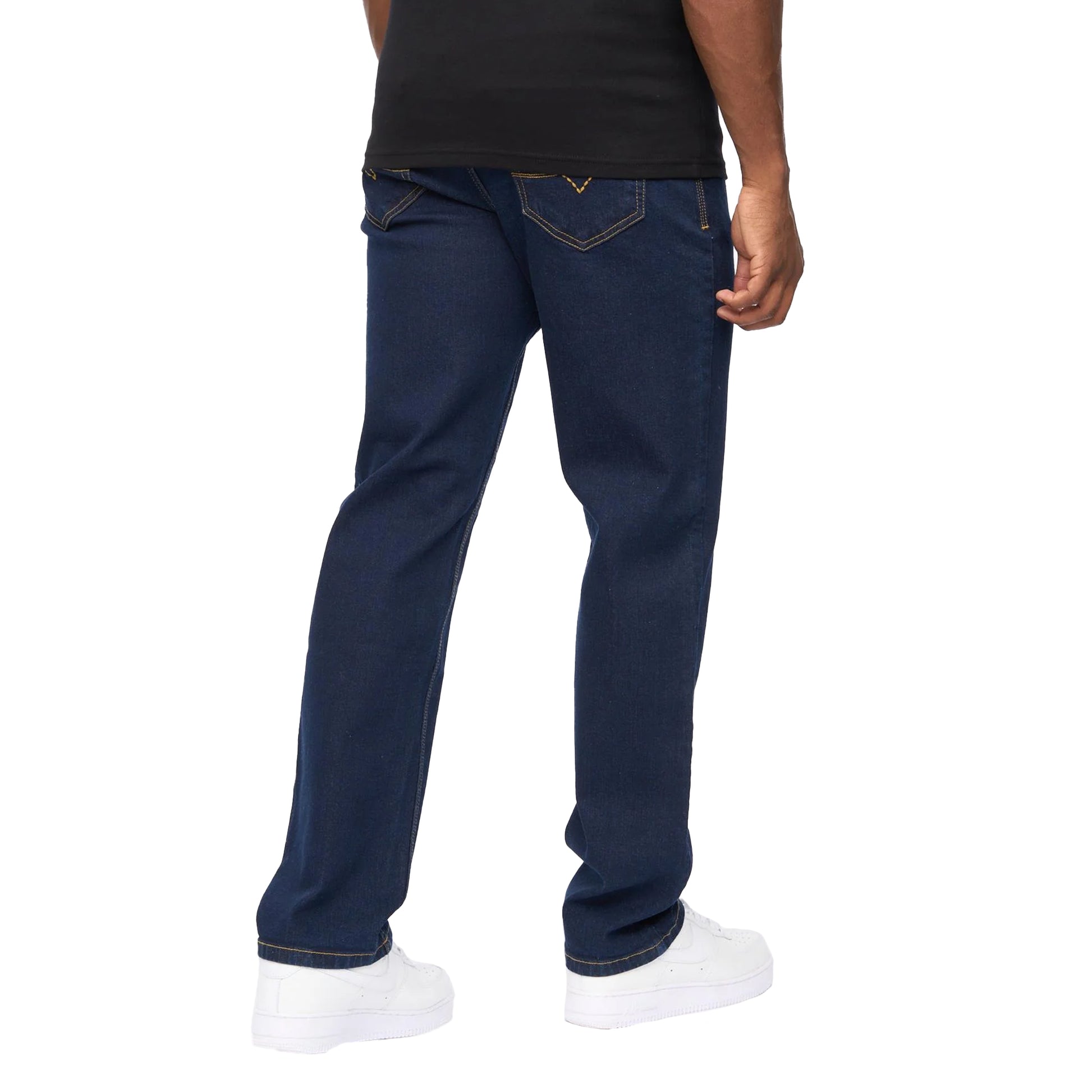 Raw Wash - Back - Crosshatch Mens Detendu Relaxed Fit Jeans