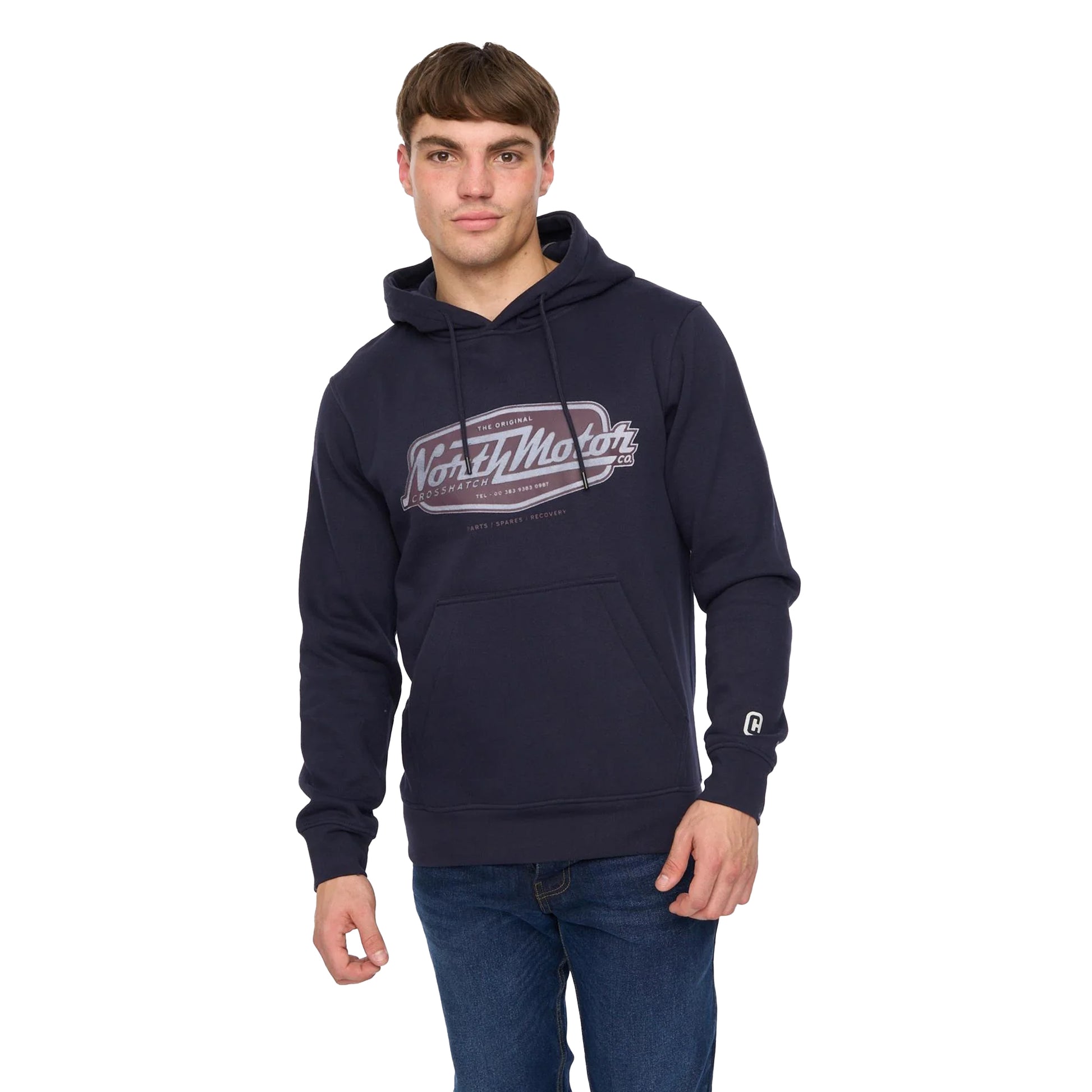 Navy - Side - Crosshatch Mens Hellmere Hoodie