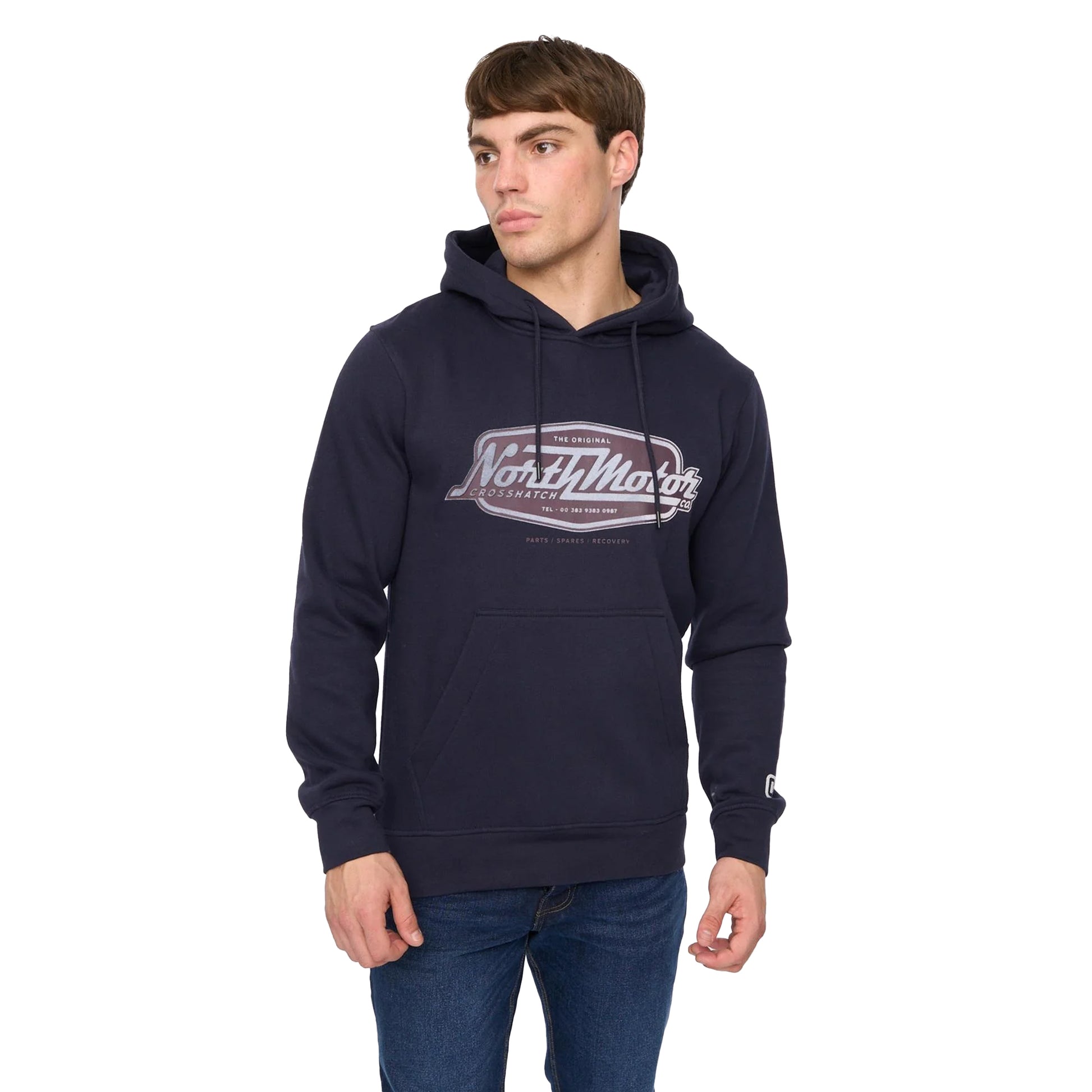 Navy - Front - Crosshatch Mens Hellmere Hoodie