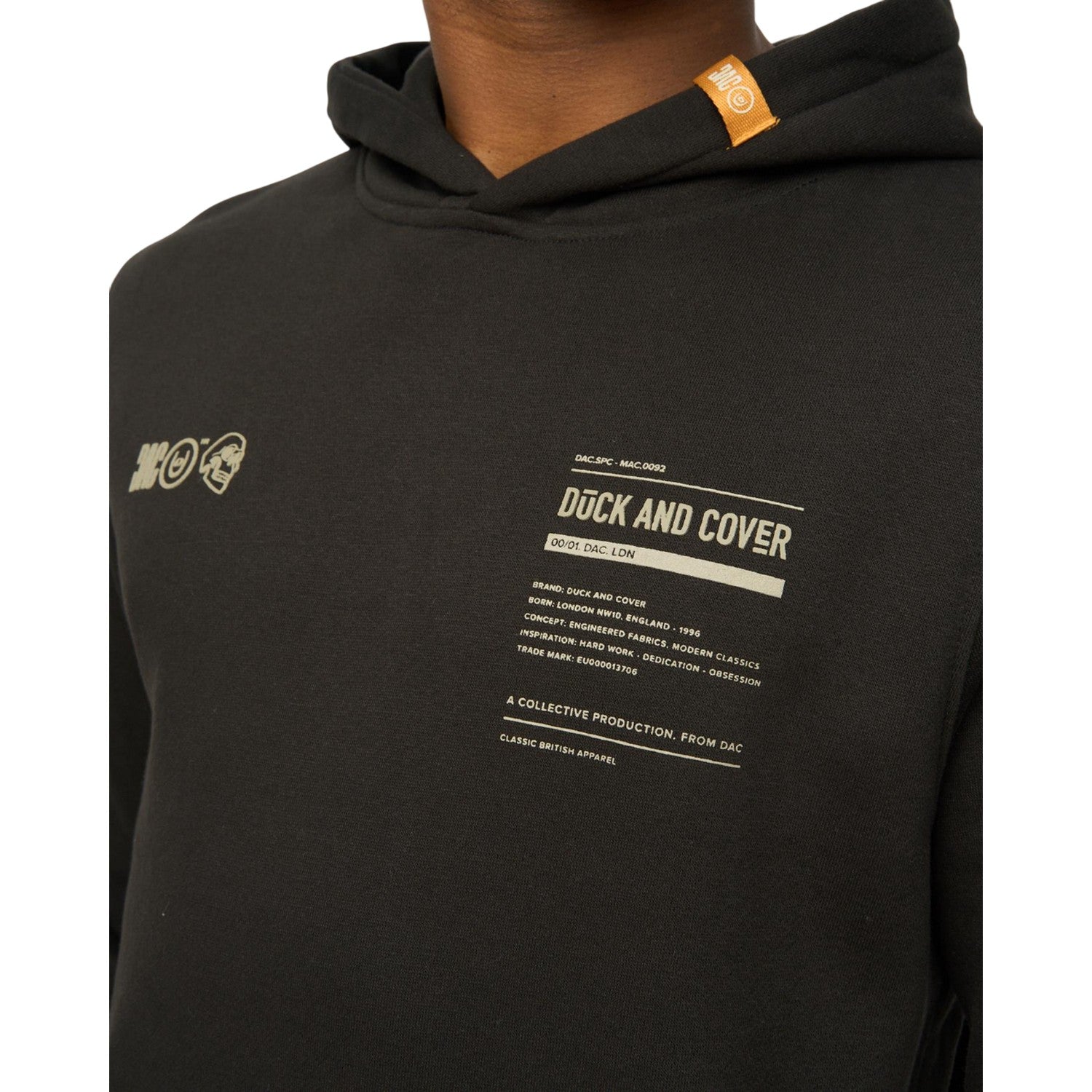 Black - Side - Duck and Cover Mens Skullmatic Hoodie