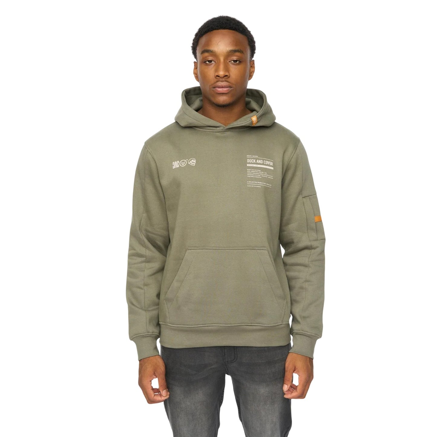 Dark Olive - Front - Duck and Cover Mens Skullmatic Hoodie