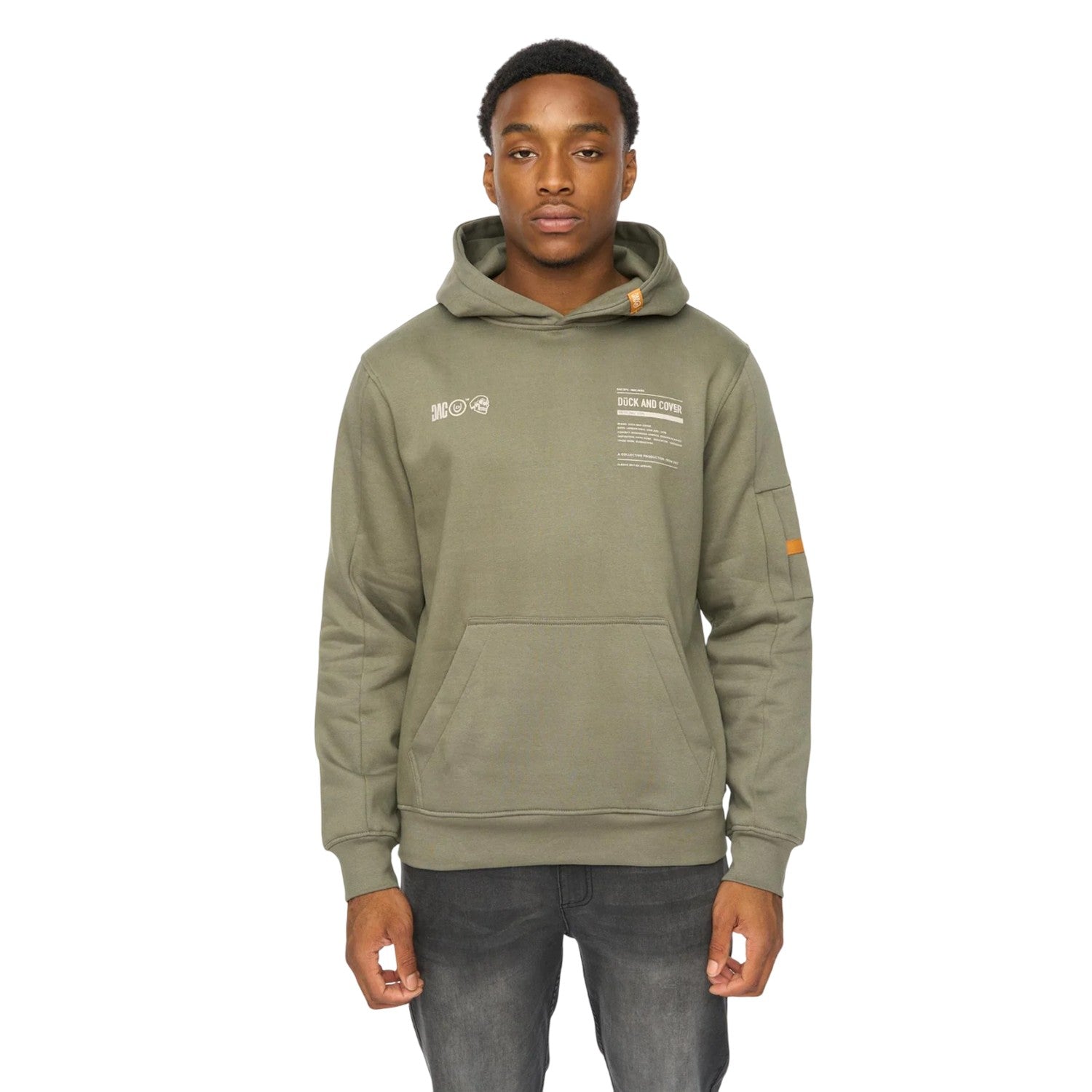 Dark Olive - Front - Duck and Cover Mens Skullmatic Hoodie