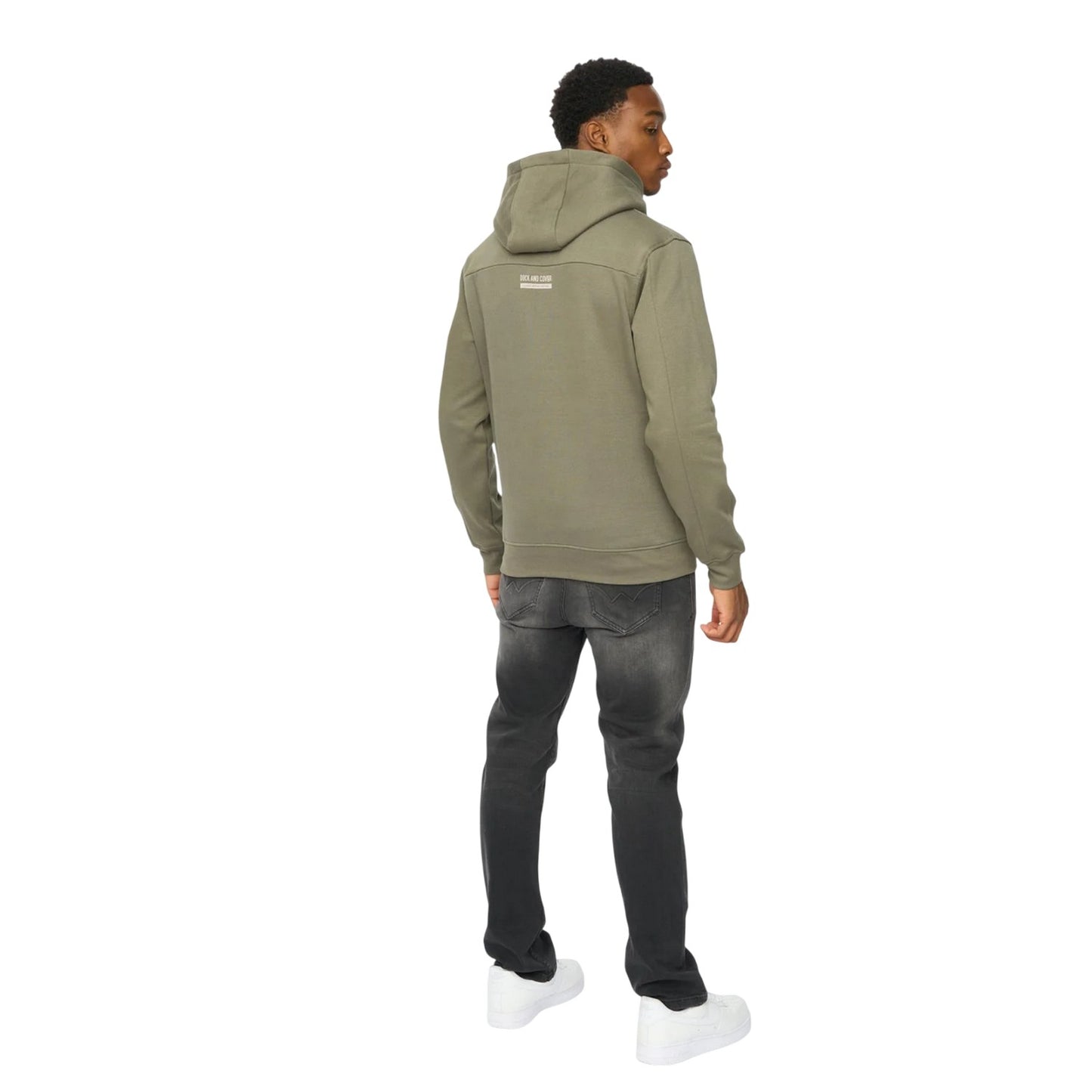 Dark Olive - Back - Duck and Cover Mens Skullmatic Hoodie