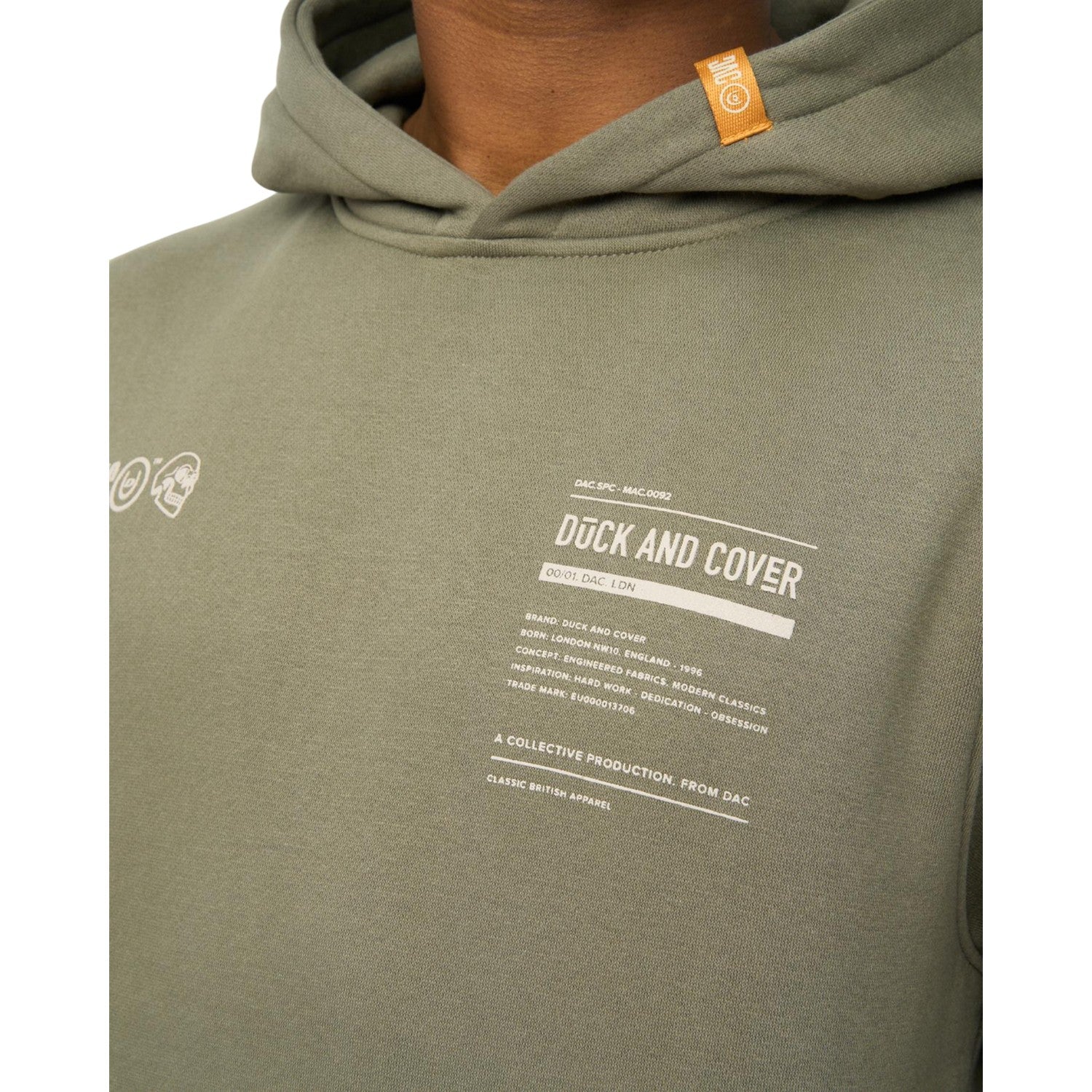 Dark Olive - Side - Duck and Cover Mens Skullmatic Hoodie