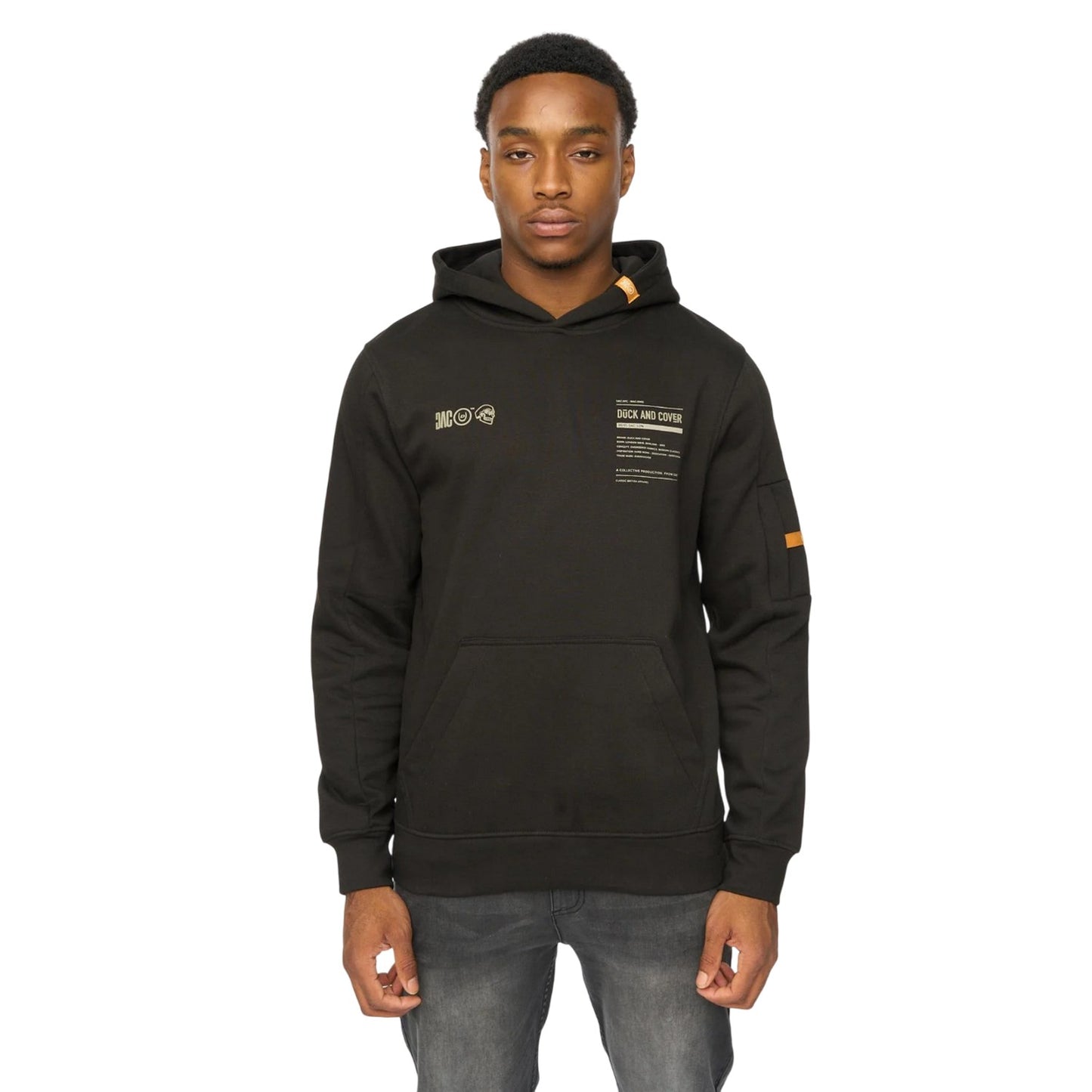 Black - Front - Duck and Cover Mens Skullmatic Hoodie