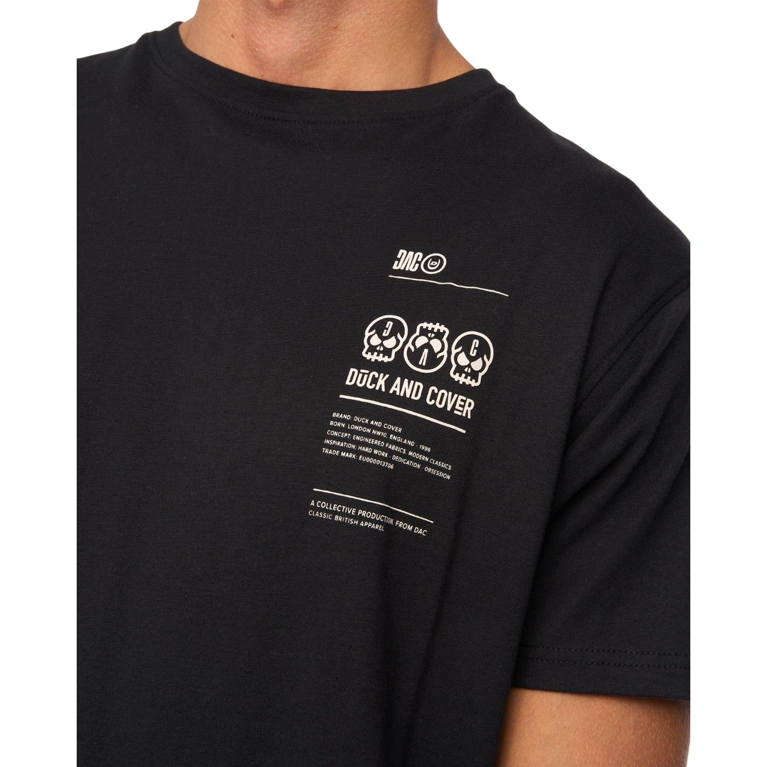 Black - Side - Duck and Cover Mens Cramptone T-Shirt