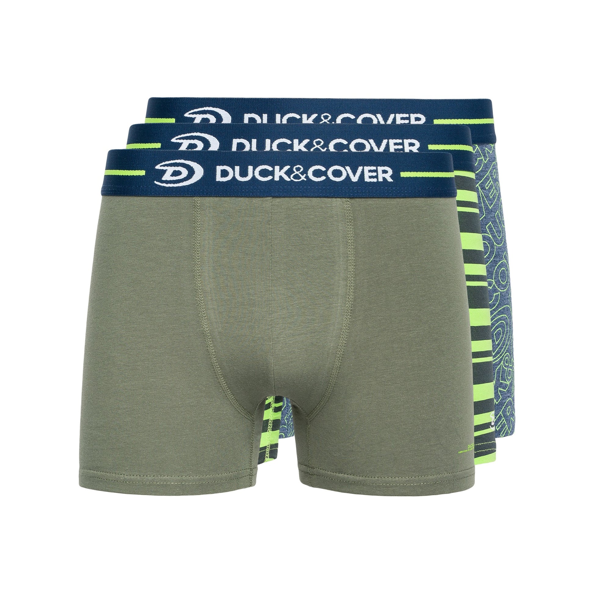 Green-Blue-Grey - Front - Duck and Cover Mens Amero Boxer Shorts (Pack of 3)