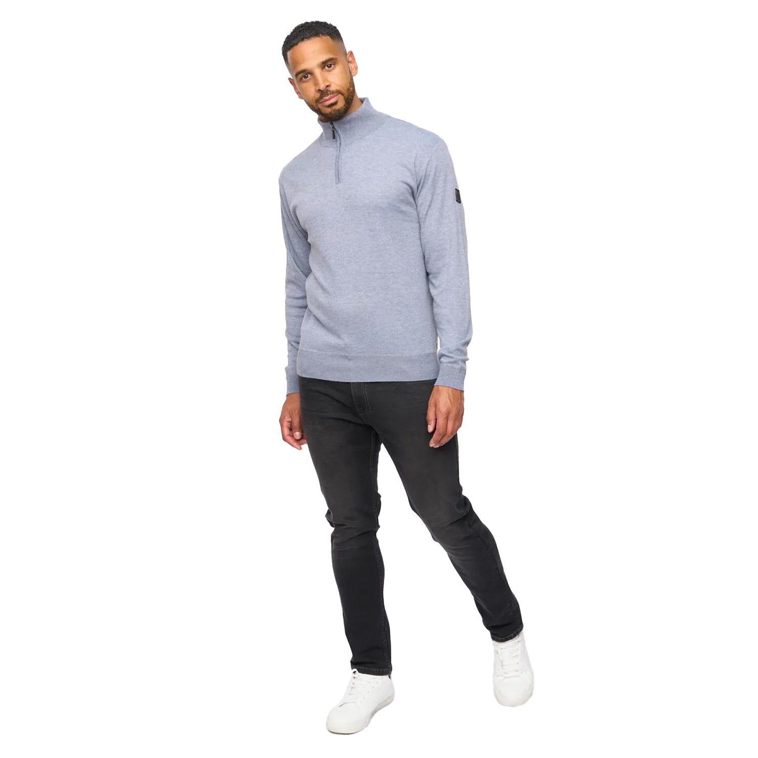 Grey Marl - Side - Bewley & Ritch Mens Delloway Funnel Neck Jumper