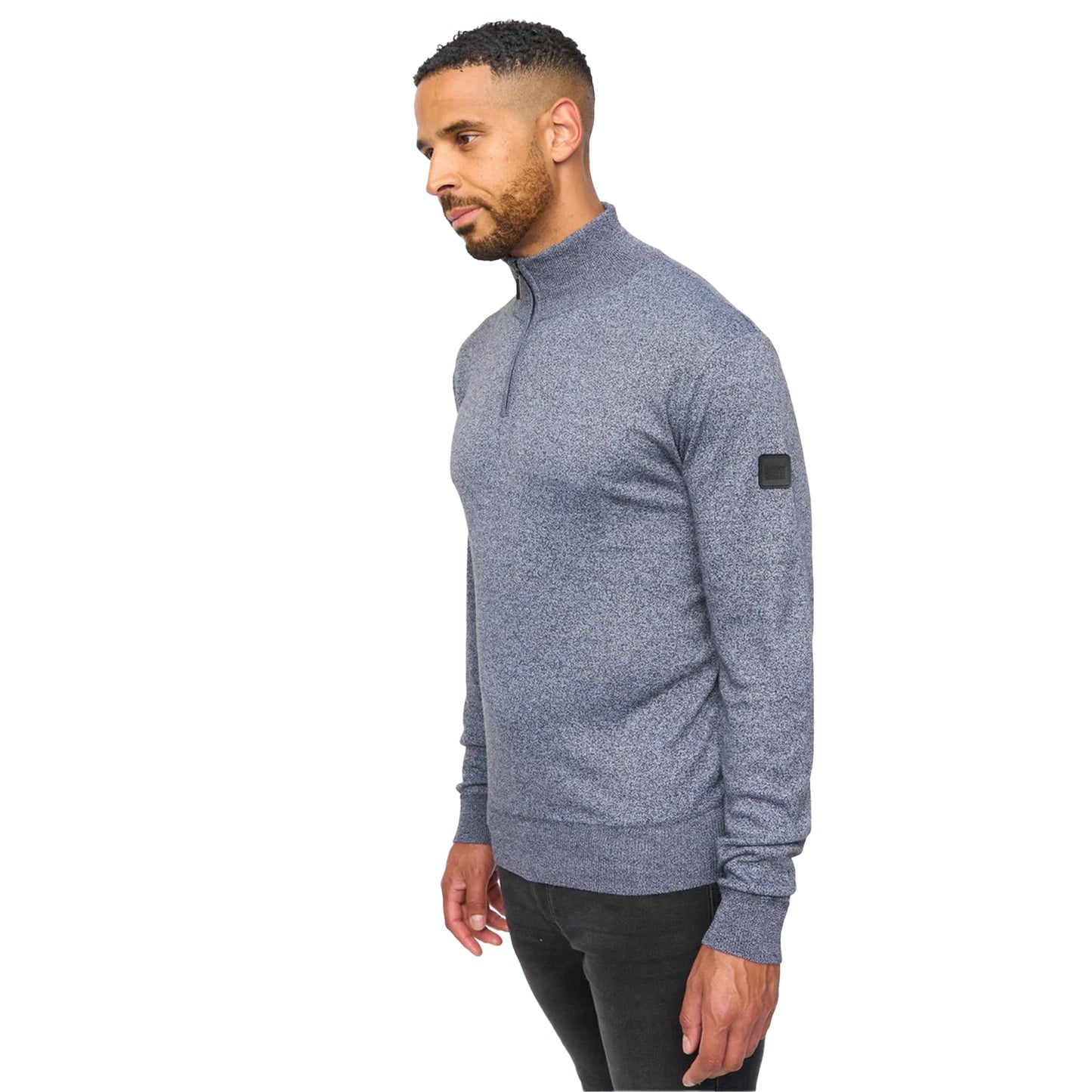 Charcoal Marl - Side - Bewley & Ritch Mens Delloway Funnel Neck Jumper