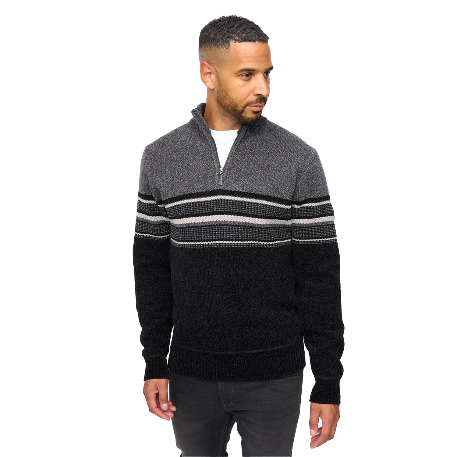 Black - Side - Bewley & Ritch Mens Feldstan Quarter Zip Jumper