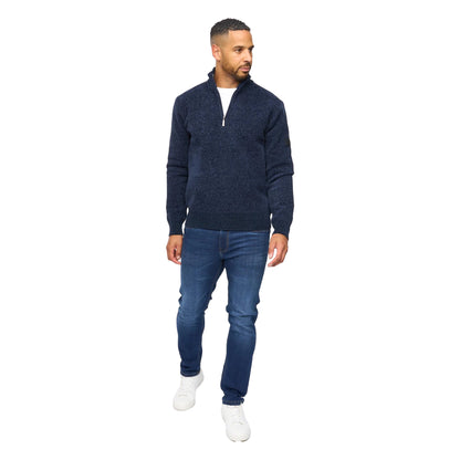 Navy - Side - Bewley & Ritch Mens Harewood Chenille Quarter Zip Jumper