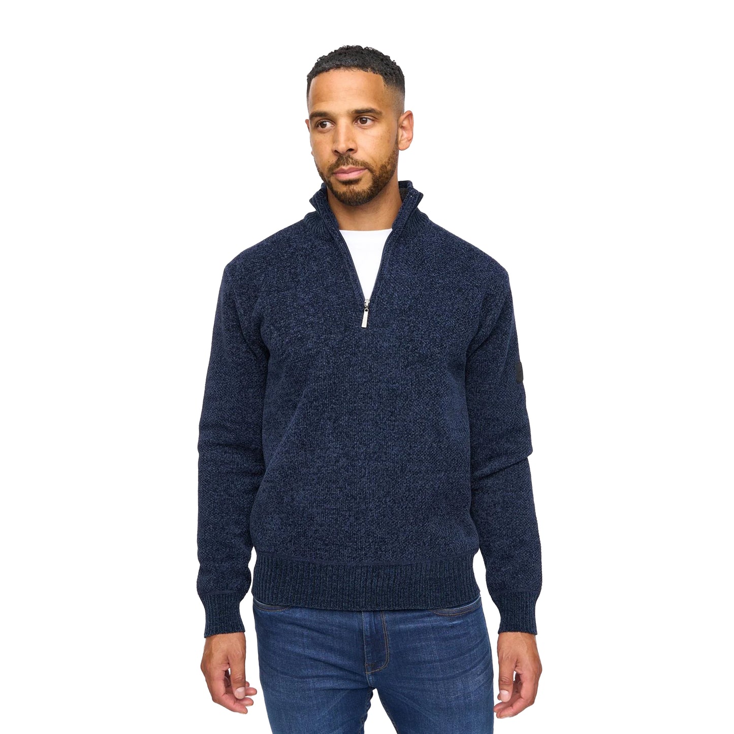 Navy - Front - Bewley & Ritch Mens Harewood Chenille Quarter Zip Jumper