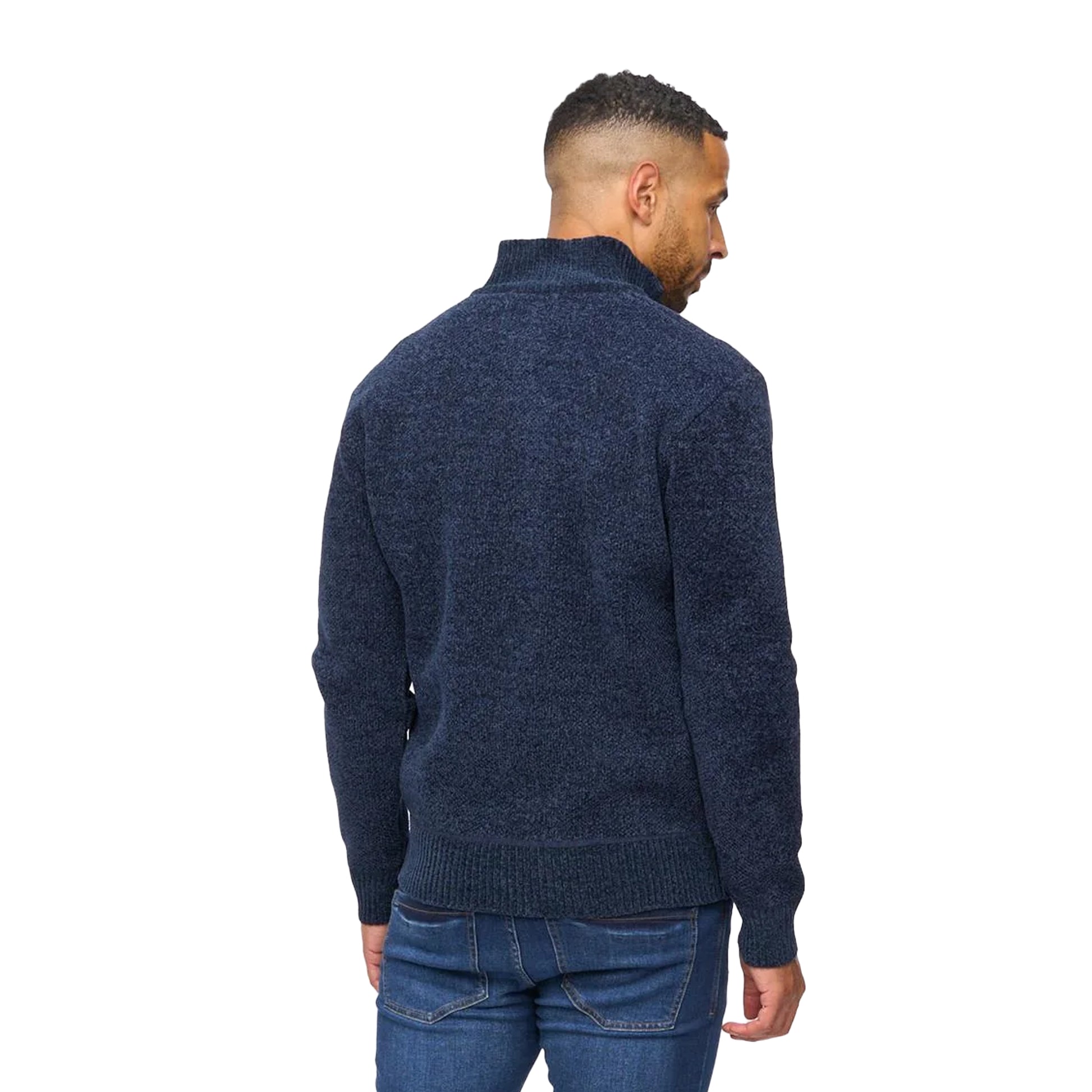 Navy - Back - Bewley & Ritch Mens Harewood Chenille Quarter Zip Jumper