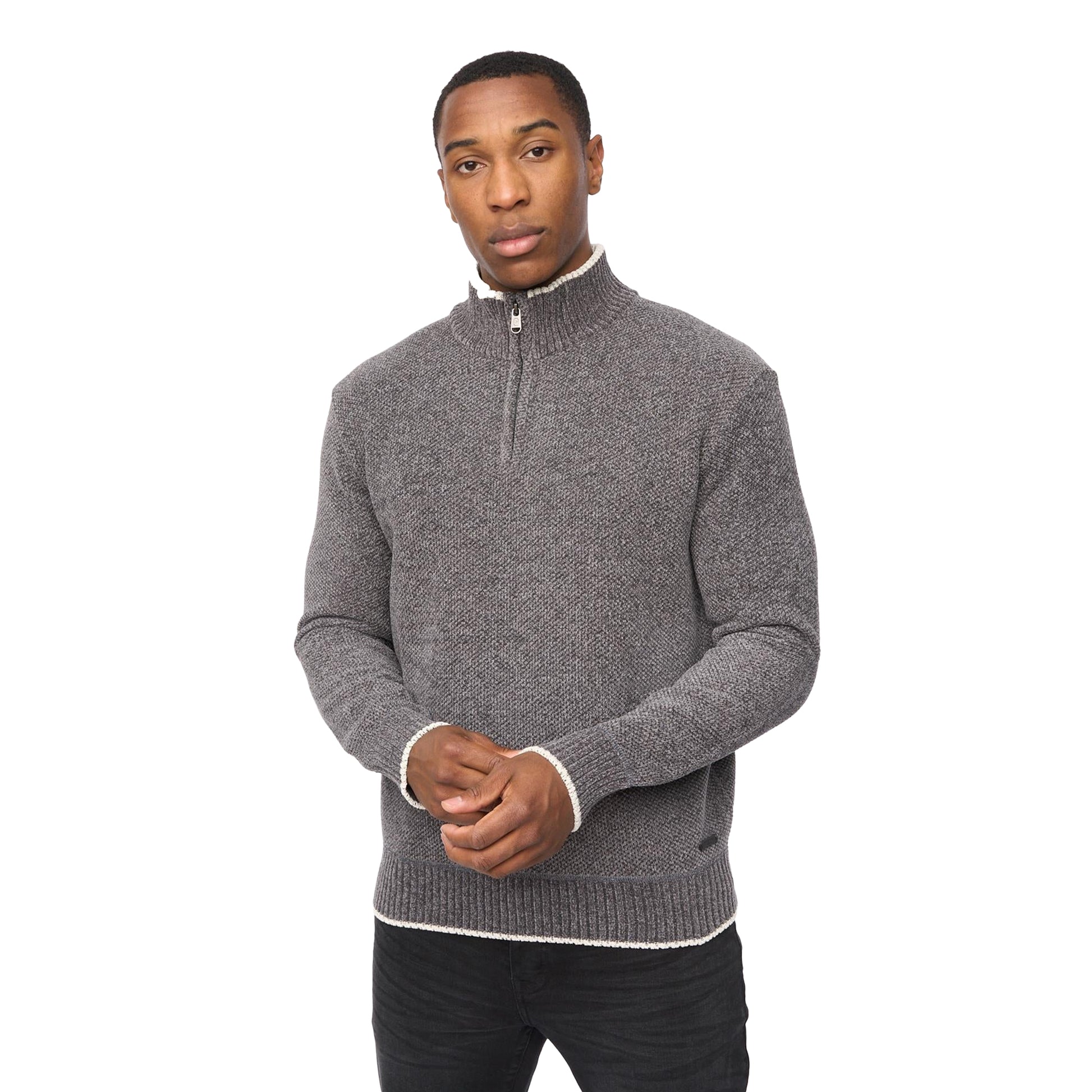 Grey Marl - Front - Crosshatch Mens Coldwell Chenille Quarter Zip Jumper