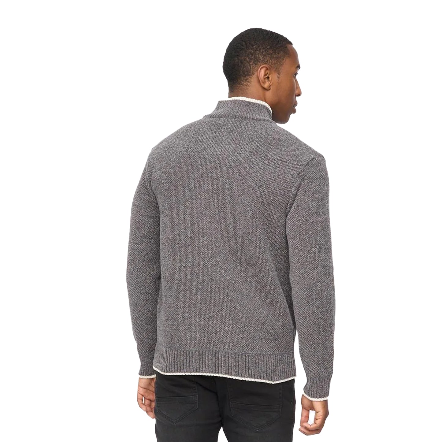 Grey Marl - Back - Crosshatch Mens Coldwell Chenille Quarter Zip Jumper
