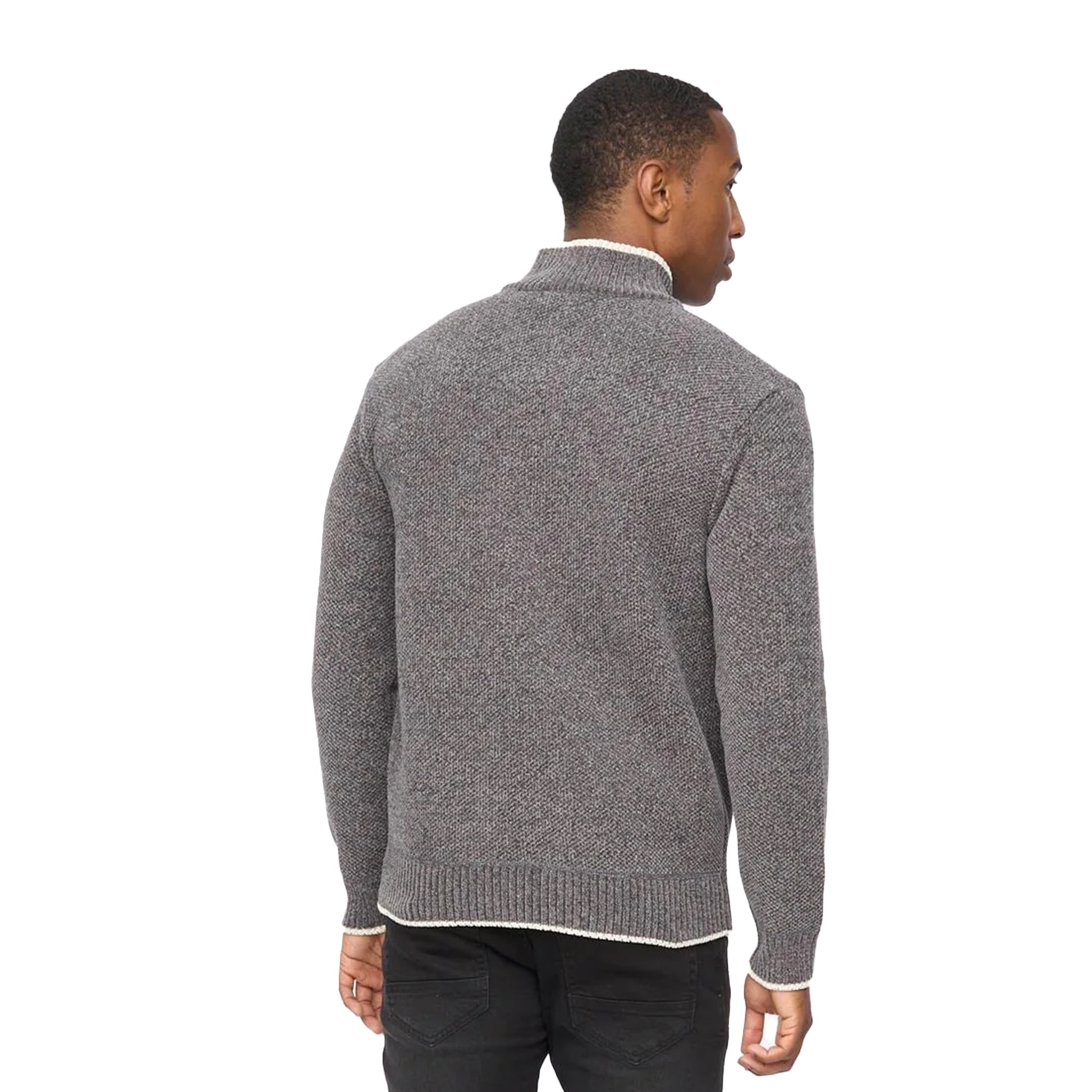 Grey Marl - Back - Crosshatch Mens Coldwell Chenille Quarter Zip Jumper
