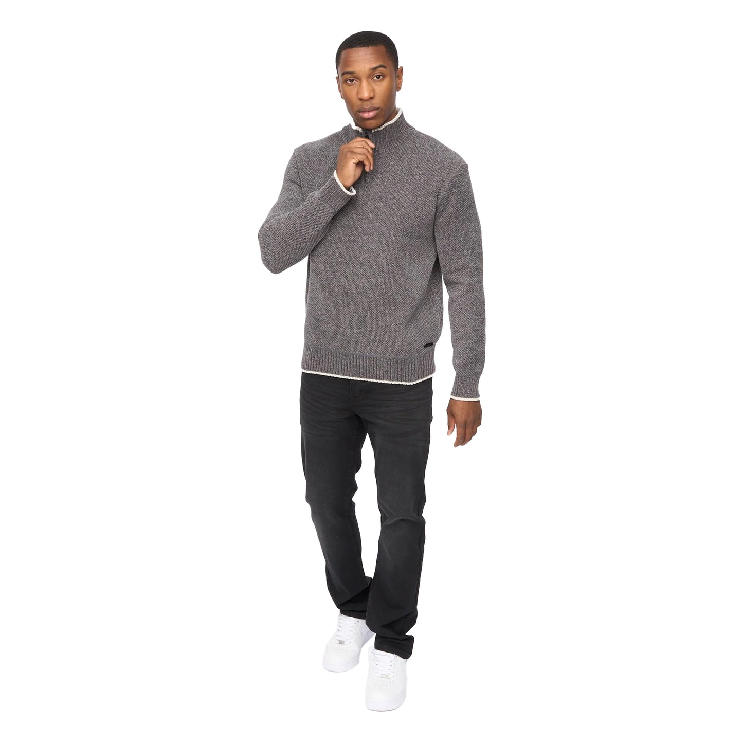 Grey Marl - Side - Crosshatch Mens Coldwell Chenille Quarter Zip Jumper
