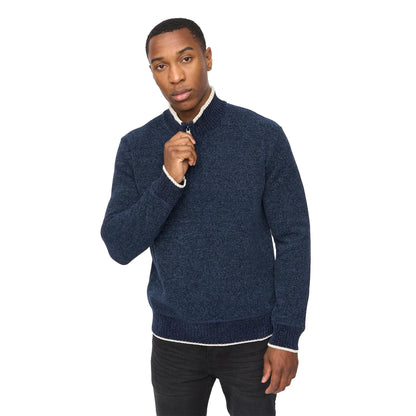 Navy - Front - Crosshatch Mens Coldwell Chenille Quarter Zip Jumper