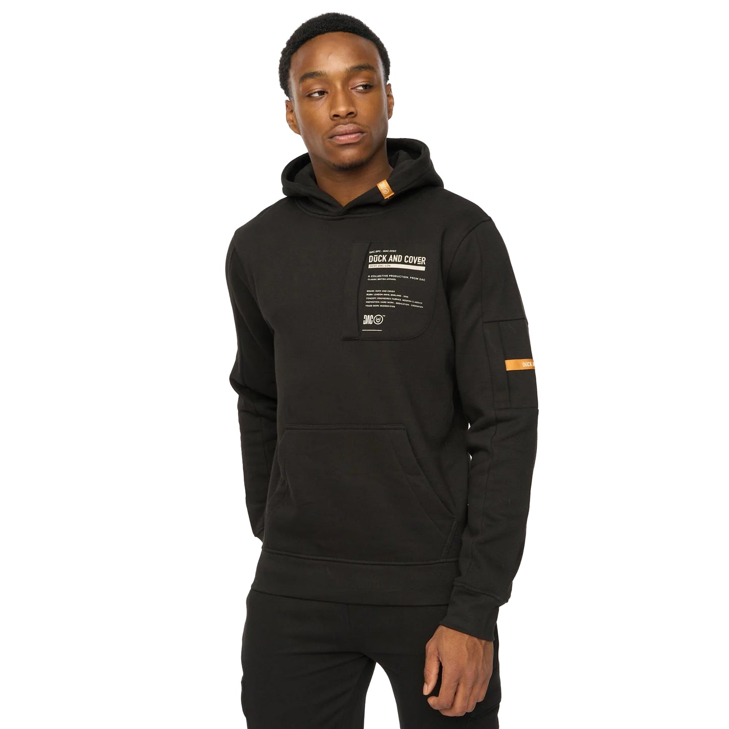 Black - Side - Duck and Cover Mens Adamsberg Hoodie