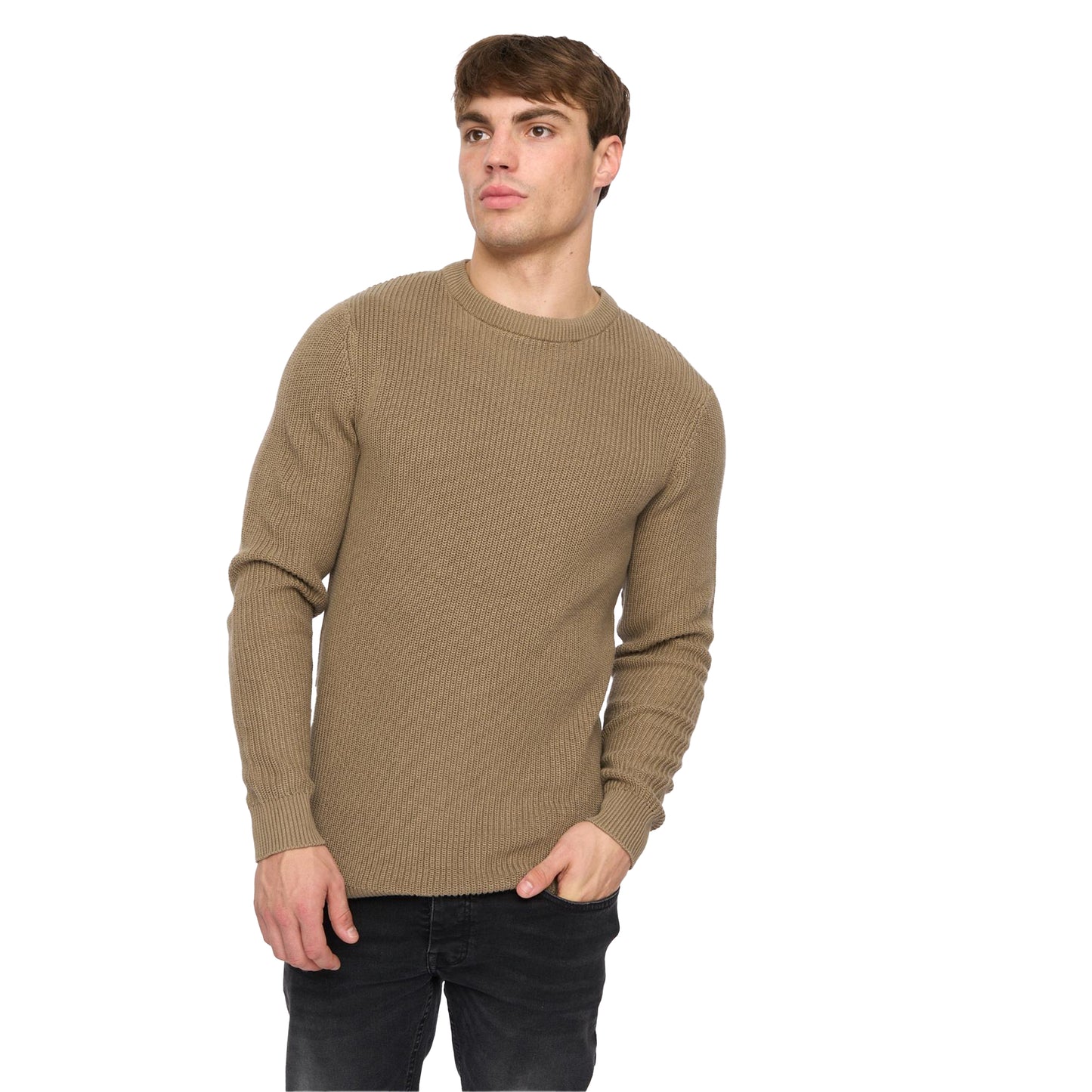 Taupe - Front - Crosshatch Mens Jampster Knitted Crew Neck Sweatshirt