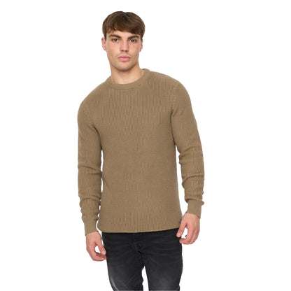 Taupe - Side - Crosshatch Mens Jampster Knitted Crew Neck Sweatshirt