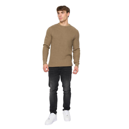 Taupe - Lifestyle - Crosshatch Mens Jampster Knitted Crew Neck Sweatshirt