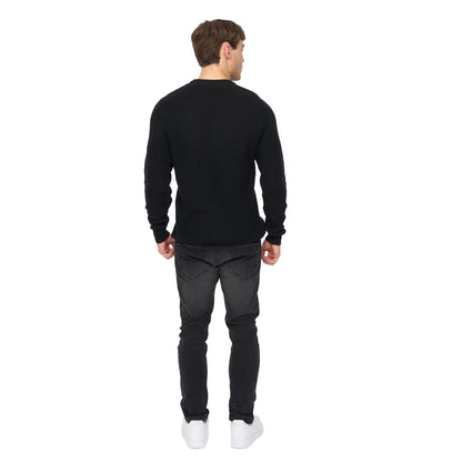 Black - Back - Crosshatch Mens Jampster Knitted Crew Neck Sweatshirt