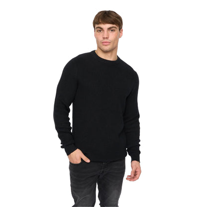 Black - Side - Crosshatch Mens Jampster Knitted Crew Neck Sweatshirt