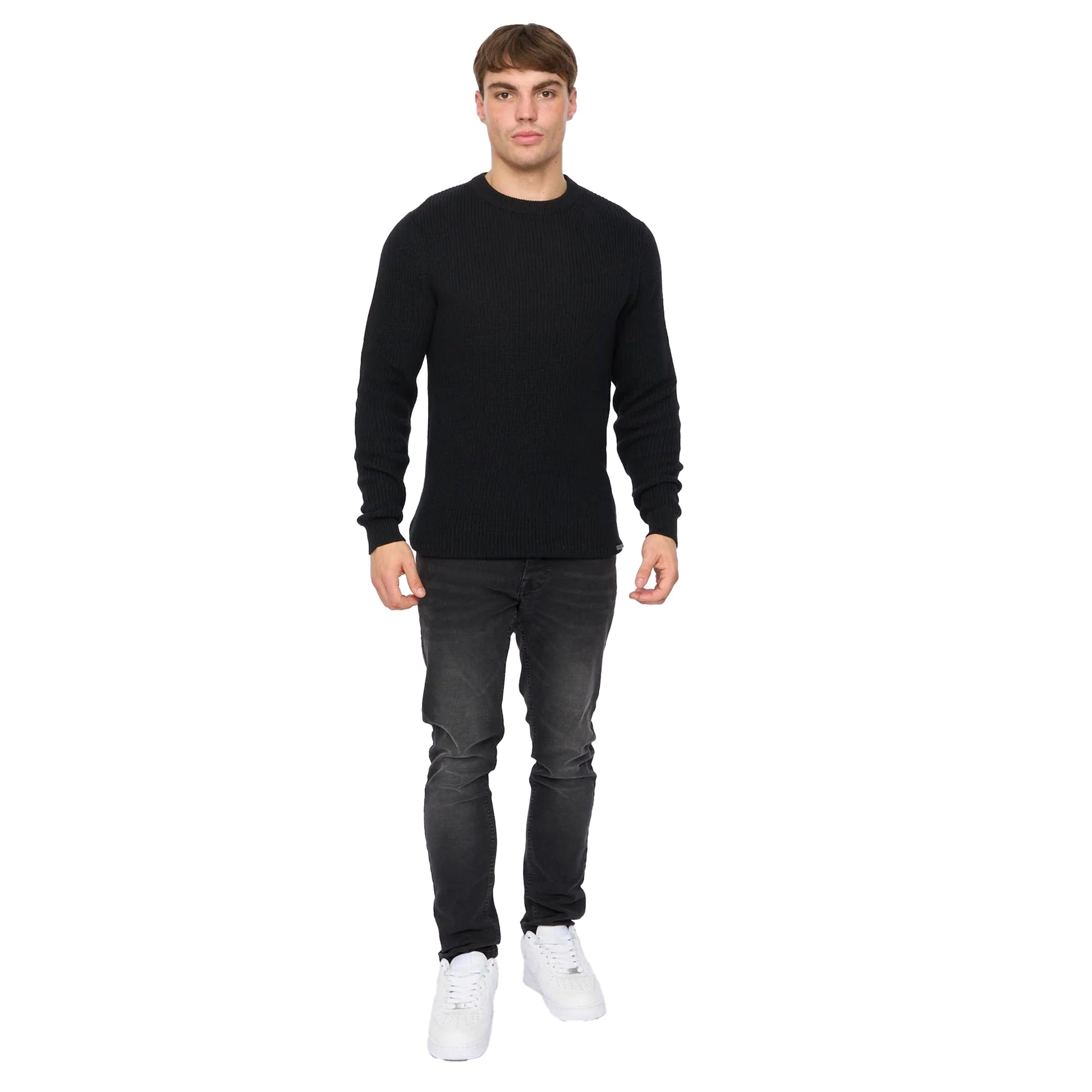 Black - Lifestyle - Crosshatch Mens Jampster Knitted Crew Neck Sweatshirt