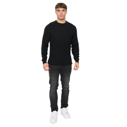 Black - Lifestyle - Crosshatch Mens Jampster Knitted Crew Neck Sweatshirt