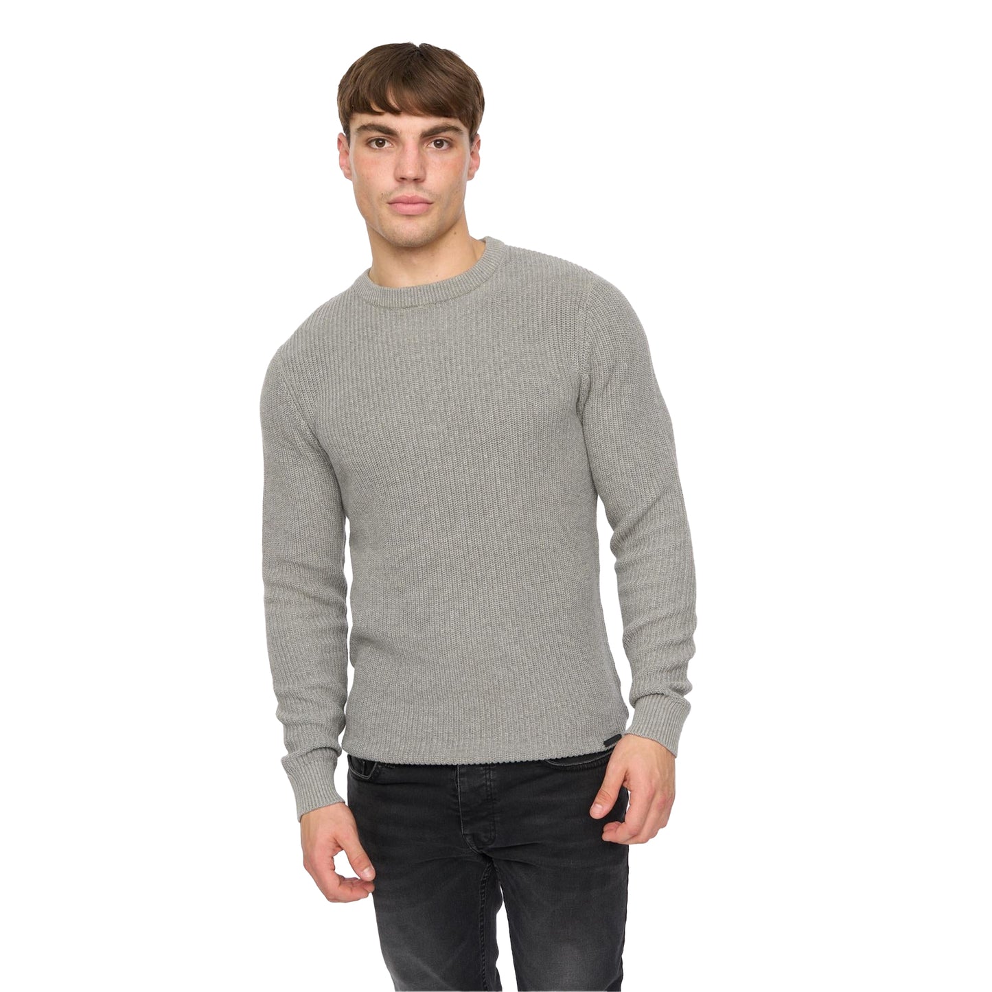 Grey - Front - Crosshatch Mens Jampster Knitted Crew Neck Sweatshirt