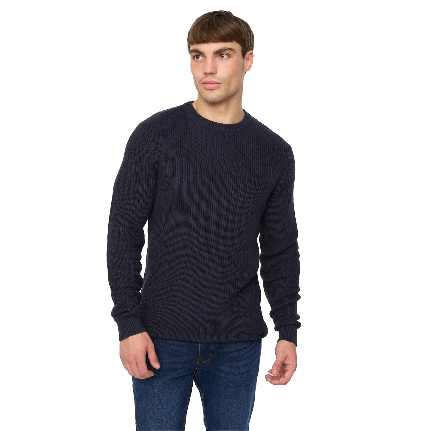 Navy - Front - Crosshatch Mens Jampster Knitted Crew Neck Sweatshirt