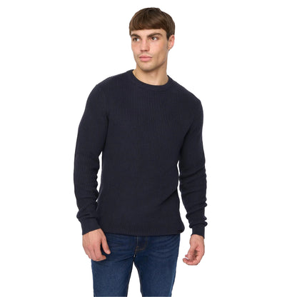 Navy - Front - Crosshatch Mens Jampster Knitted Crew Neck Sweatshirt