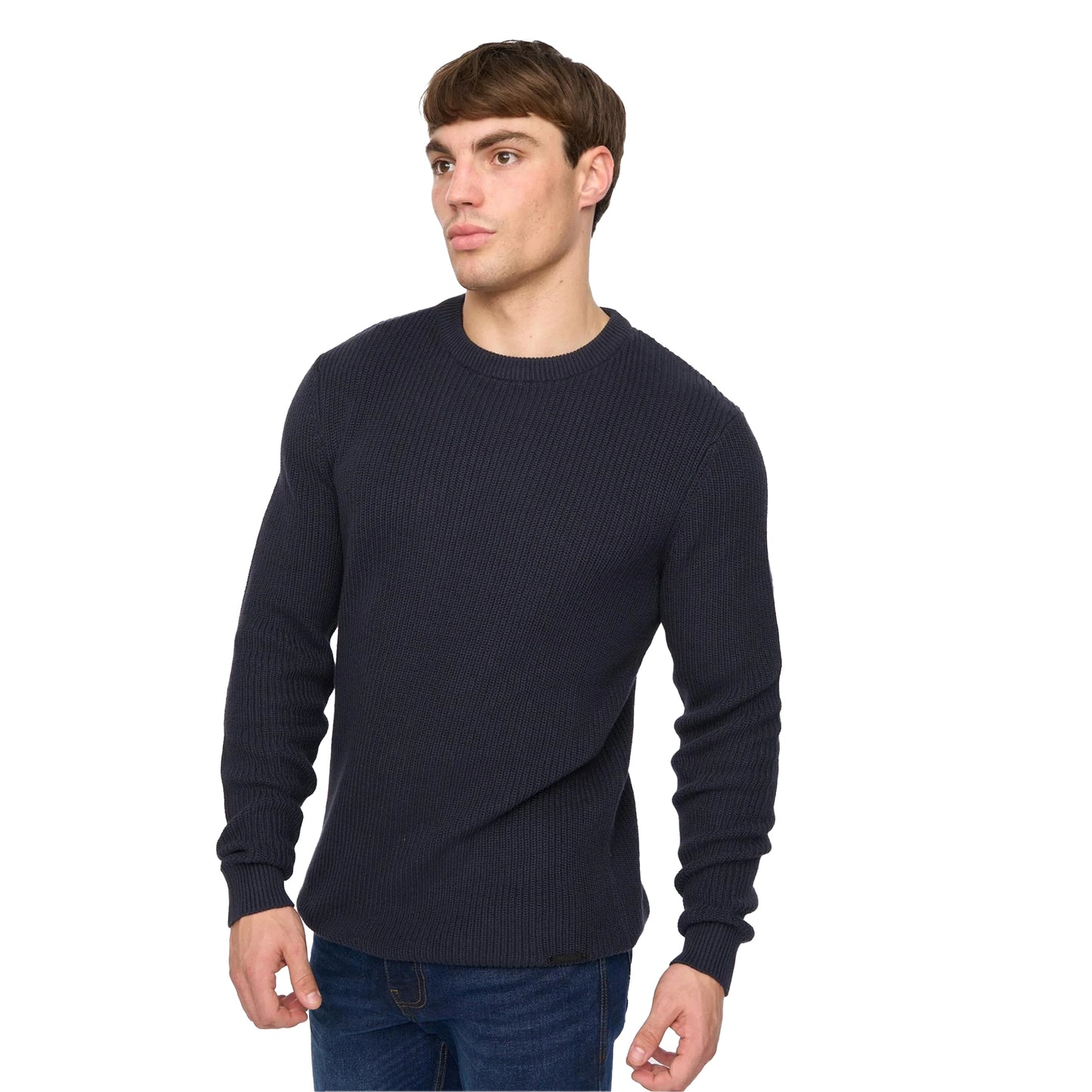 Navy - Back - Crosshatch Mens Jampster Knitted Crew Neck Sweatshirt