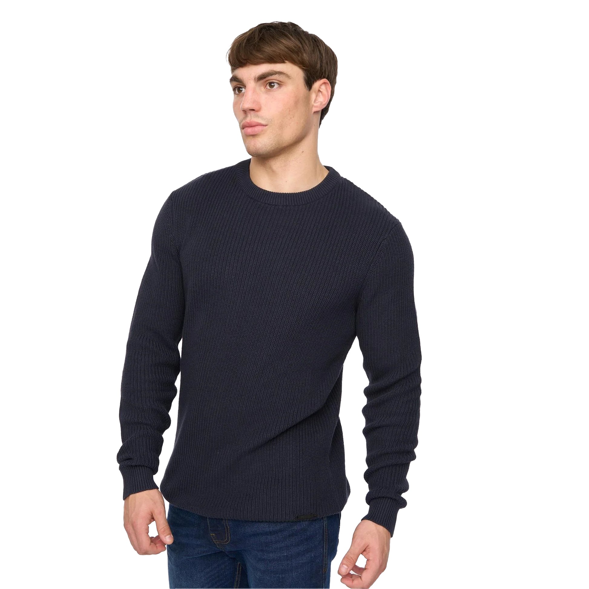 Navy - Back - Crosshatch Mens Jampster Knitted Crew Neck Sweatshirt