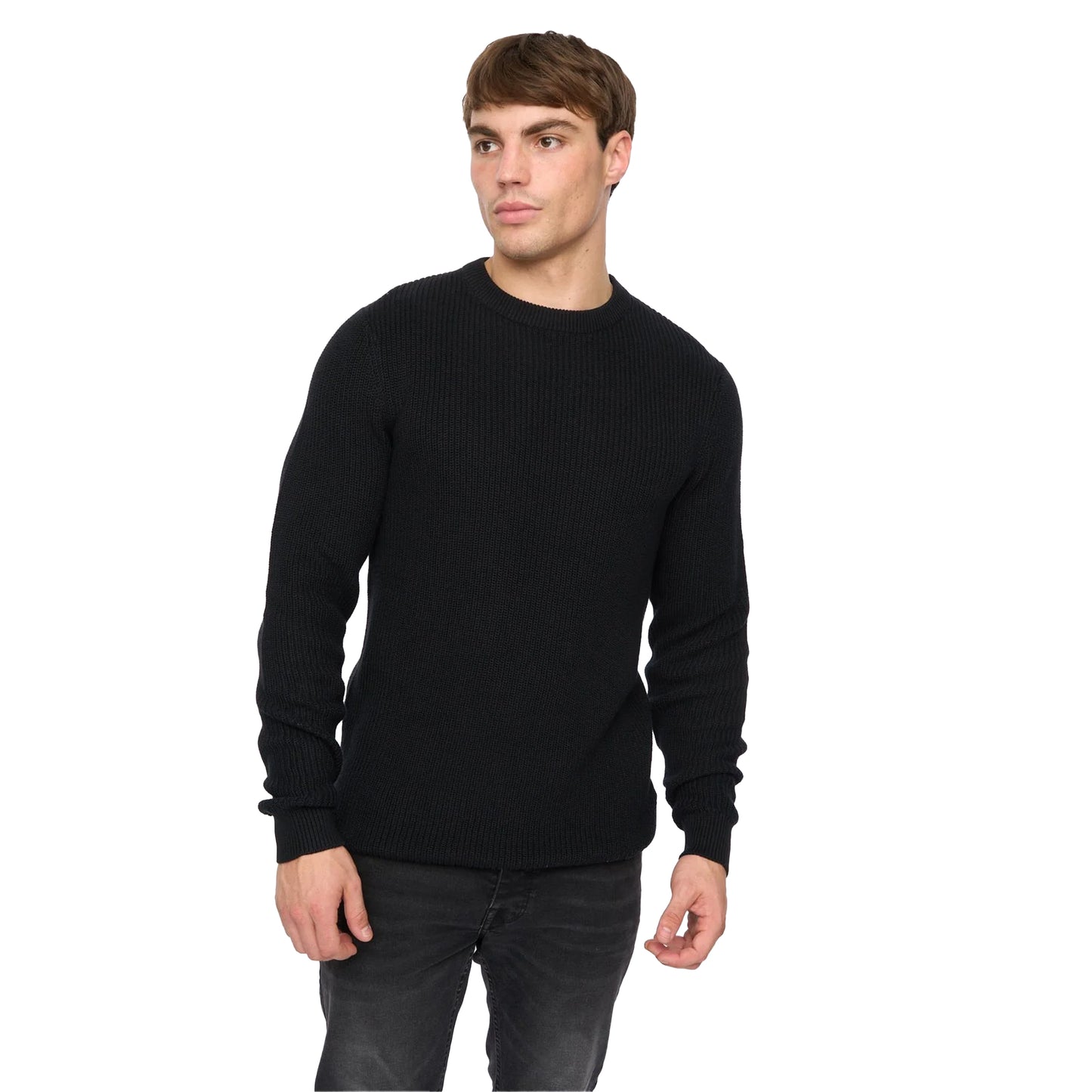 Black - Front - Crosshatch Mens Jampster Knitted Crew Neck Sweatshirt