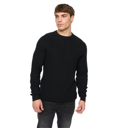 Black - Front - Crosshatch Mens Jampster Knitted Crew Neck Sweatshirt